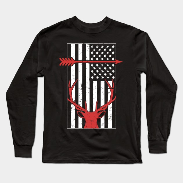 Vintage United States Flag & Beer Bow Hunting Long Sleeve T-Shirt by Wizardmode